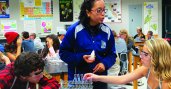 Photo of teacher and students working in the lab