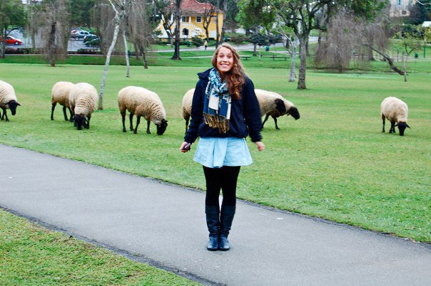 Mia, U.S. Youth Ambassador discovers sheep at a local public park in Curitiba, Paraná, Brazil in August 2010.