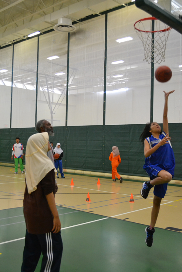 The group practices their shots.