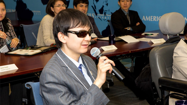 Parkhat Yussupjanov from Kazakhstan is introducing himself during Washington, DC Empower Access Program Orientation. 