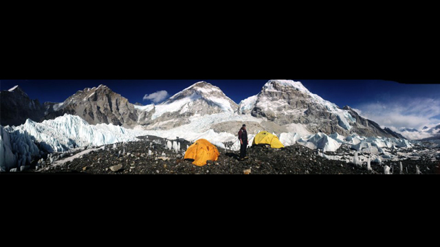   Ilina Arsova, Global Sports Mentoring Program Alumna, sets up at one of the base camps on Mount Everest.