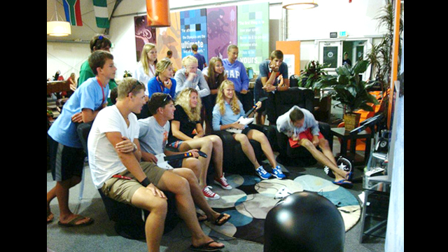 Young American and Russian peers bond over video games at the the U.S. Olympic Training Center athlete center in Chula Vista, California.