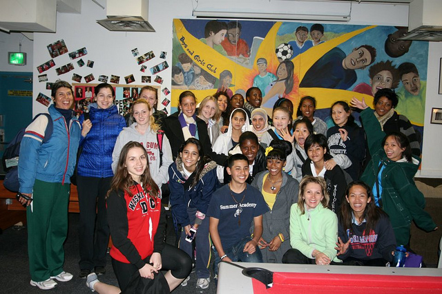 After visiting a local Boys and Girls Club chapter in Denver, the group poses for a photo.