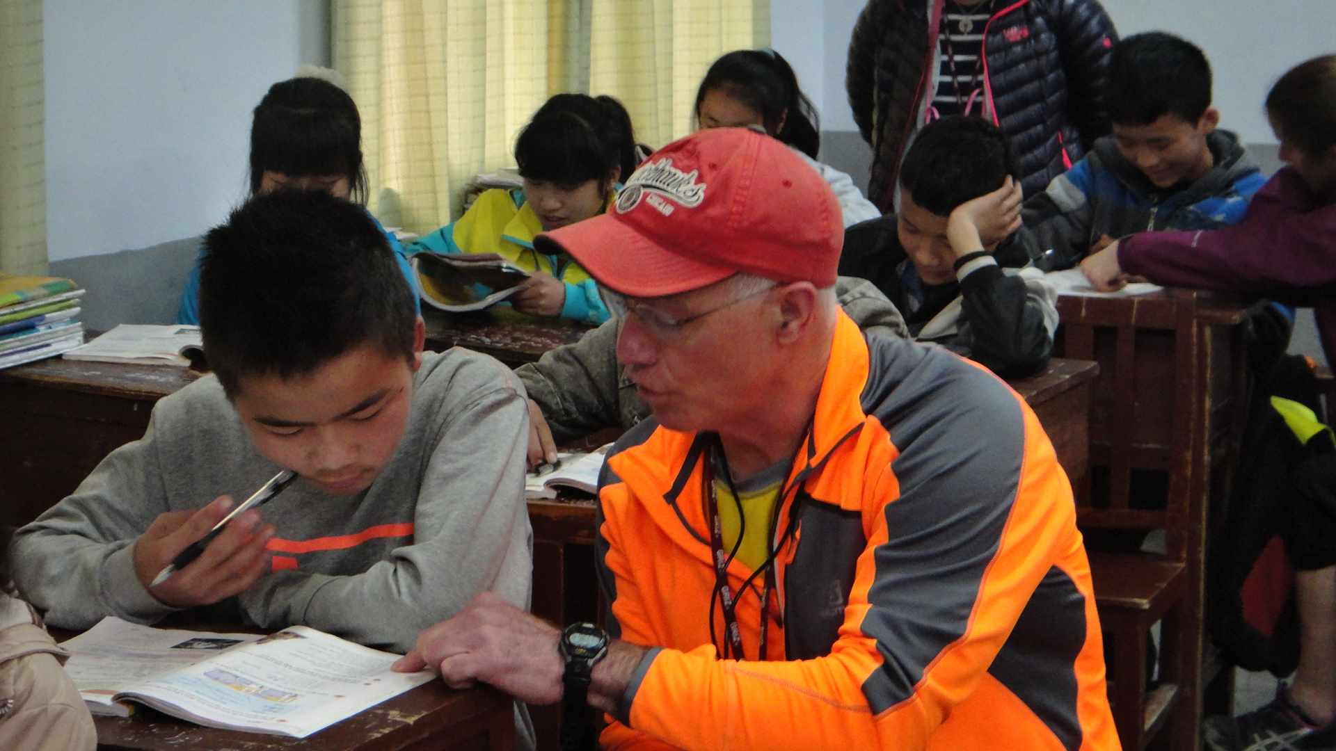 The Americans visited a local school and helped the children with their English language skills.