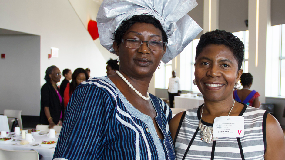 Sandi Webster, Owner and Principal of Consultants 2 Go, meets Mariama KABA of Guinea at the program opening in NYC. 