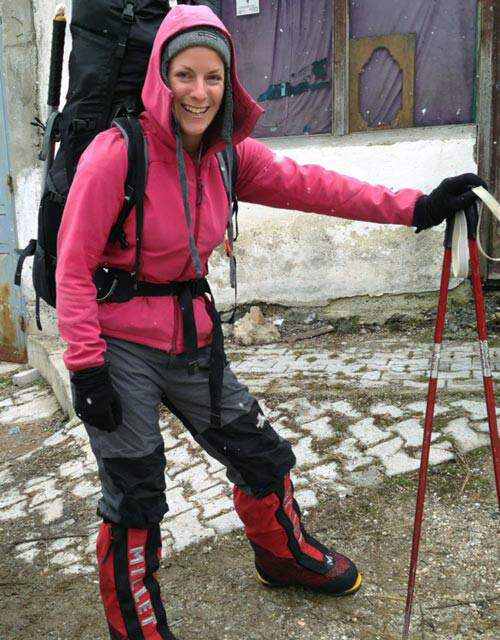  Ilina Arsova, Global Sports Mentoring Program Alumna poses for a photo before making her ascent up Mount Everest.