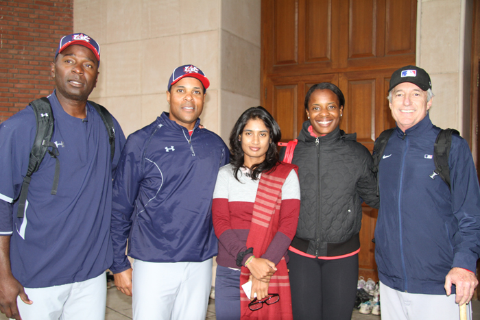 The Sports Envoys pose with a new friend in India.