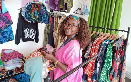Catherine at the storefront of Sawe Creations