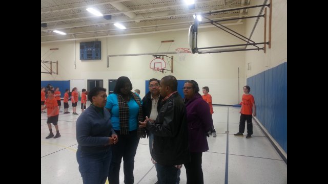 The coaches observe a gym class at a local middle school in Chicago 