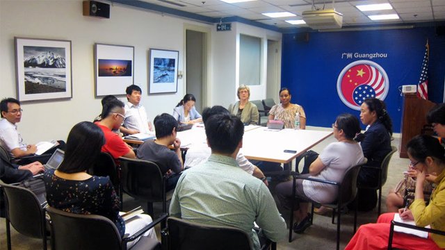 Sports Envoys Dr. Becky Clark and Dr. Woodson-Smith meet with Exchange Alumni and NGO representatives about promoting disability rights in the U.S.