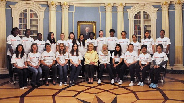 Secretary of State, Hillary Clinton, expressed her enthusiasm for women's sports when she met with the group.