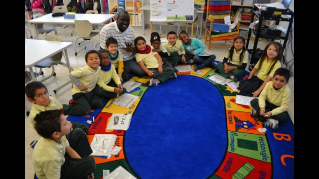 The South Sudanese basketball coaches visit a D.C.-area kindergarten class to learn about the U.S. school system.