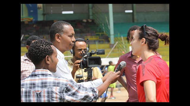The soccer envoys hold an interview on their exchange in Ethiopia.