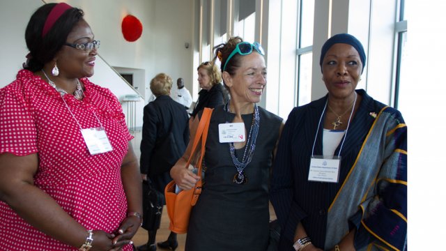 Nadine Cino, CEO and co-Inventor of Tyga-Box Systems, Inc., meets AWEP 2014 participants from Cote d'Ivoire and Cameroon in NYC.