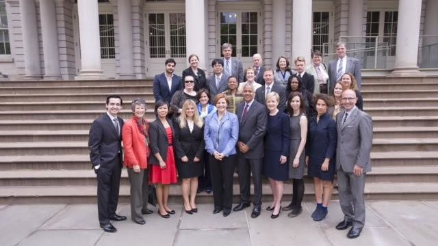 A group of Fulbrighters join the Board, Assistant Secretary Ann Stock, and Speaker of the New York City Council Christine Quinn on the steps of New York’s City Hall.