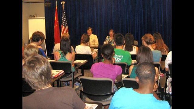 NSLI-Y students participate in a briefing at the U.S. Consulate General in Shanghai, China.
