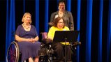 Judy Heumann, Special Advisor for International Disability Rights, U.S. Department of State speaks during comedy performance for the 25/40 Celebration: Celebrating the ADA 25th and VSA 40th Anniversaries.