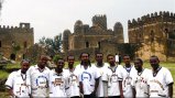 Members of the Ethiopian Tourist Association who worked with an English Language Fellow to create a national promotional brochure, visit the Fasilides Castle in the historic city of Gondar.