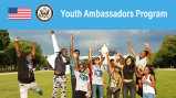 Group of young folks happy jumping up around wiht the words Youth Ambassador Program at the top