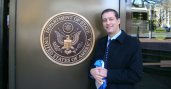 Lebanese Fulbright alumnus Dr. Ziad Fahed stands outside the United States Department of State in Washington, D.C.