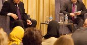 Ben Bradlee sits on stage next to moderator
