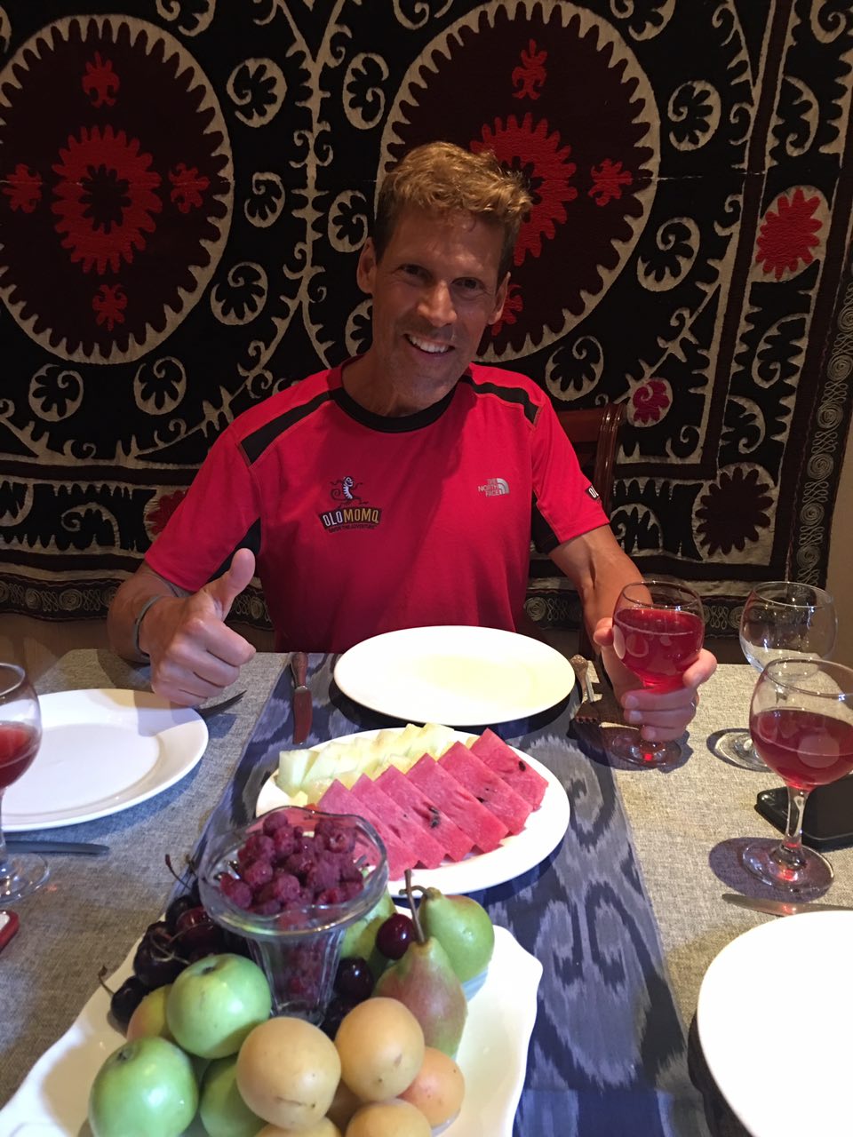 Dean Karnazes with traditional Uzbek cuisine